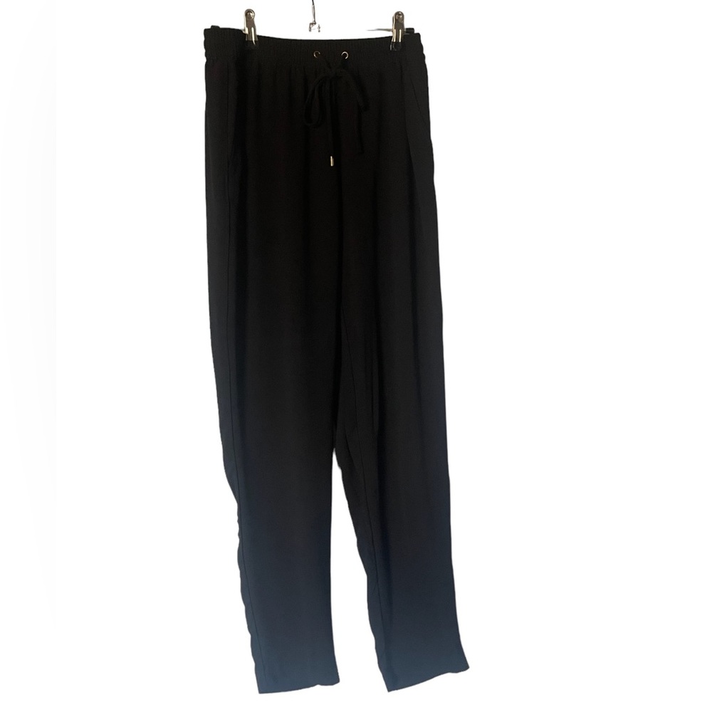 MICHAEL KORS black pants, slacks, size M, pull on, elastic and tie at wa…